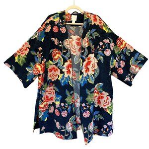Floral Kimono Jacket with Pockets